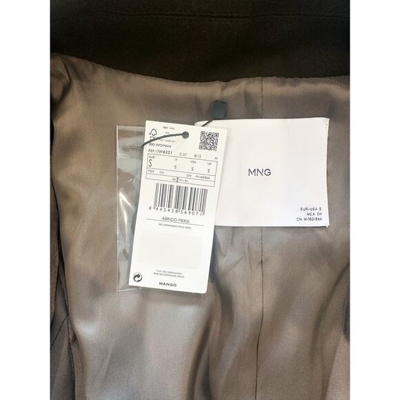 Mango Double Breasted Olive Green Long Wool Coat Small - Picture 4 of 11